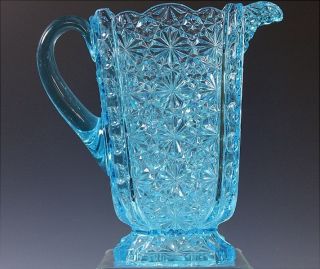Large Electric Blue Antique Pressed Glass Wine Water Pitcher Jug Vase photo