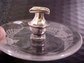 Rare Vintage Hawkes Sterling And Etched Crystal Glass Ashtray photo