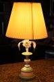 Retro Vintage Shabby Chic Cottage Metal Tole Green Flowers Table Lamp 1940 ' S Lamps photo 9