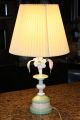 Retro Vintage Shabby Chic Cottage Metal Tole Green Flowers Table Lamp 1940 ' S Lamps photo 11