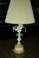 Retro Vintage Shabby Chic Cottage Metal Tole Green Flowers Table Lamp 1940 ' S Lamps photo 5