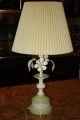 Retro Vintage Shabby Chic Cottage Metal Tole Green Flowers Table Lamp 1940 ' S Lamps photo 7