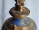 Antique Cast Metal Table Lamp Patina Blue Paint W Finial Cutout Brass Old Ornate Lamps photo 9