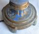 Antique Cast Metal Table Lamp Patina Blue Paint W Finial Cutout Brass Old Ornate Lamps photo 10