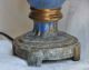 Antique Cast Metal Table Lamp Patina Blue Paint W Finial Cutout Brass Old Ornate Lamps photo 7