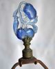 Antique Cast Metal Table Lamp Patina Blue Paint W Finial Cutout Brass Old Ornate Lamps photo 8