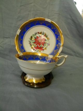 Royal Stafford Rare Blue Poinsettia Tea Cup And Saucer photo