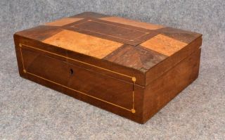 Antique 19th C 1800 Wood Wooden Box Inlay Document Sewing Jewelry photo