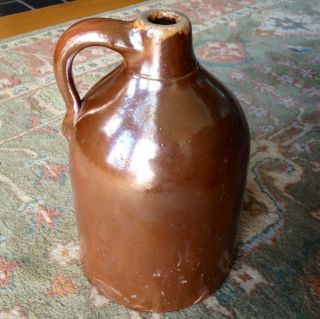 Antique Stoneware: 1gal.  Jug W/ Unusual Iridescent Copper & Brown Glaze,  Ex photo