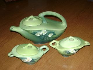Roseville Pottery Tea Set In Green Mock Orange Design photo