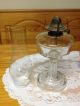 Antique Pressed Footed Glass Hurricane Oil Lamp Miller Co.  Victor Prong Burner Lamps photo 2