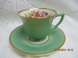 Syracuse Cup And Saucer Demitasse Old Ivory Green W/floral photo