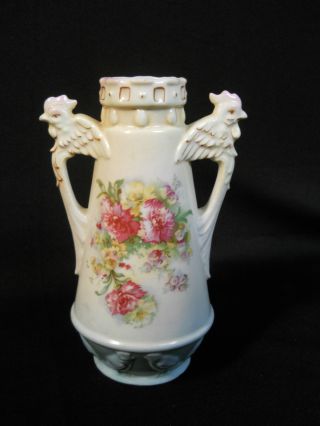Antique Austria Handpainted Vase Chicken Poultry Floral 52 photo