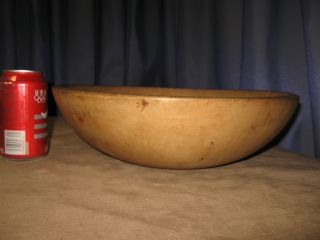 Antique Lg Wood Dough Bowl Primitive Woodenware Signed Hand Turn Treen Folk Art photo