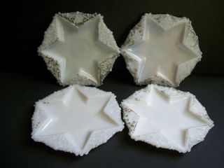 4 Incised ' Star ' Pattern Pin Trays/coasters/milk Glass/parian/n.  Y.  C.  Pottery photo