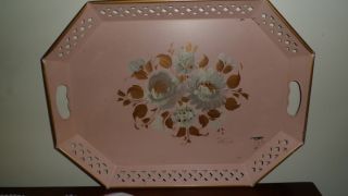 Large Nashco Signed Pink Hand Painted Floral Tray,  Signed Van,  Measures 20 X15 1 photo