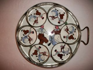 German Tray And Coaster Set.  Porcelain.  Wall Art/serving Piece.  Children. photo