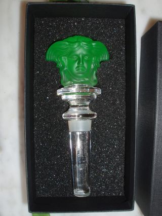 Versace Rosenthal Emerald Green Double Faced Medusa Head Crystal Bottle Stopper photo