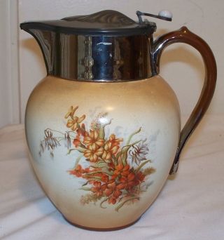 Antique Victorian Porcelain Syrup Pitcher Container W/ Flowers photo