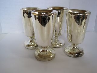 Antique Mercury Glass Goblets C1880 Set Of 4 photo