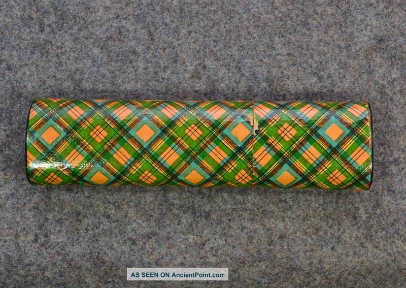 Antique Tartan Ware Treen Mauchline Plaid Wooden Needle Box Charles Boxes photo
