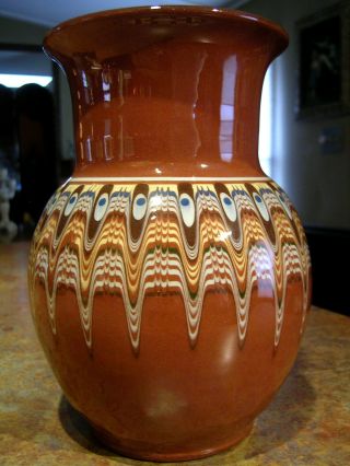 Redware Mochaware Pottery Combed Design Glazed Signed photo