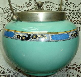 Antique Porcelain Turquoise Biscuit Jar Newport Pottery Burslem England Epns Lid photo