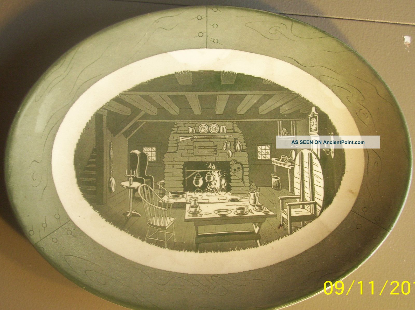 Early Lithograph Serving Platter - Hunting Cabin Design Platters & Trays photo