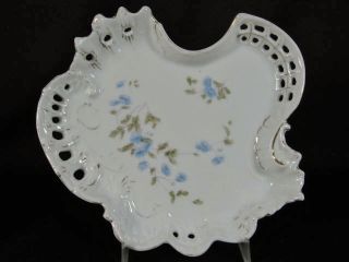 Reticulated Blue Flower White Antique Porcelain Scalloped Serving Plate photo