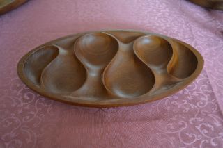 Lg Divided Hand Carved Teak Wood Serving Tray Mid Century Danish Modern Eames photo