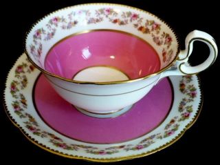 Aynsley Cup & Saucer C1900s Rose Floral Garland Candy Pink photo