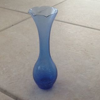 Antique Crackled Cobalt Blue Bud Vase With Fluted Edge 8 