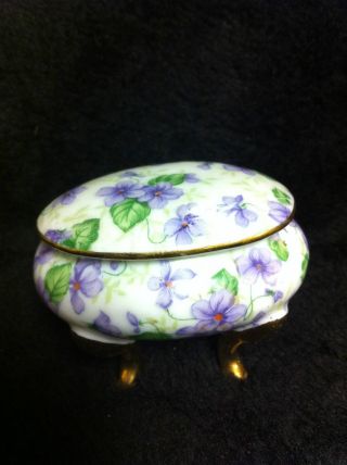 Antique Small Footed Covered Dish With Sweet Purple Violets photo
