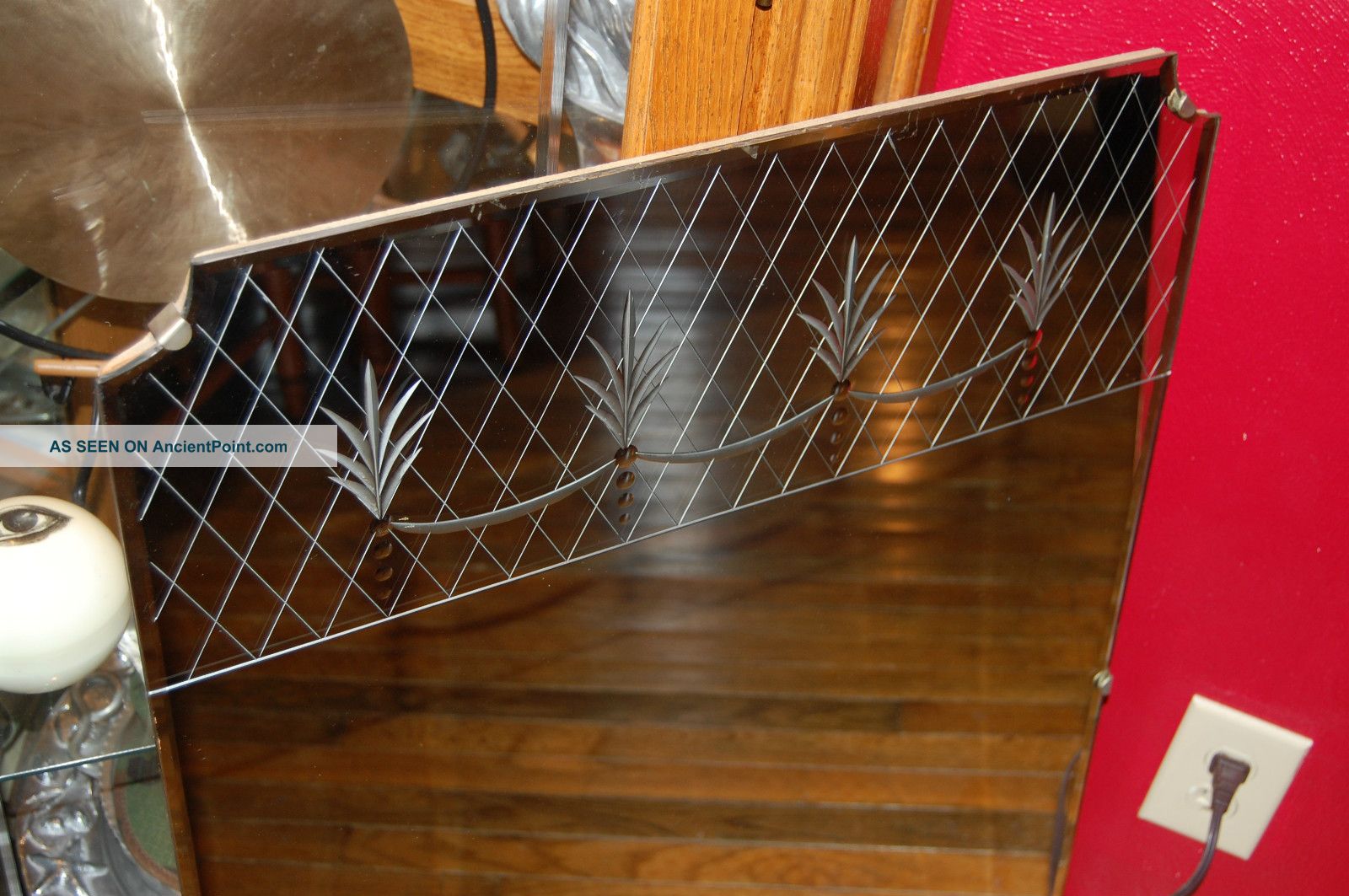 Vtg Beveled Art Deco Mid Century Modern Etched Glass Mirror 1944 Label Mirrors photo