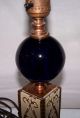 Antique Victorian Scrolled Solid Copper Cobalt Blue Glass Ball Lamp 11 