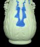 Excellent Parian Ware Bisque Vase Applied Grapes Vase Blue Accents 1880s Vases photo 5
