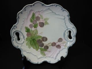 Handpainted Cake Plate/serving Plate,  Signed,  Raspberries,  Excond Nr photo