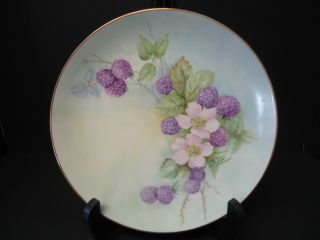 Handpainted Plate,  Signed,  Raspberry & Cherry Blossoms,  Excond Nr photo