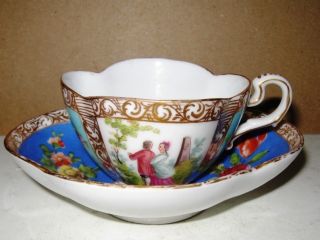 Antique Dresden Germany Carl Thieme Pictorial Demitasse Cup & Saucer photo