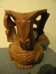 Wood Hand - Carved Decorative Vase With A Bird Carved Figures photo 1