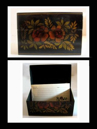 Vintage Toleware Recipe Box Gorgeous Tole Floral Country Charm 3.  5 