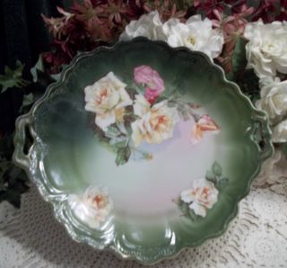 Lovely Bavarian Serving Plate - Pink & Yellow Roses On Green photo