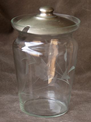 Antique Etched Glass Condiment Jar photo
