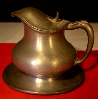 Art Nuveau Era Pewter Syrup Pitcher & Integral Underplate 4 