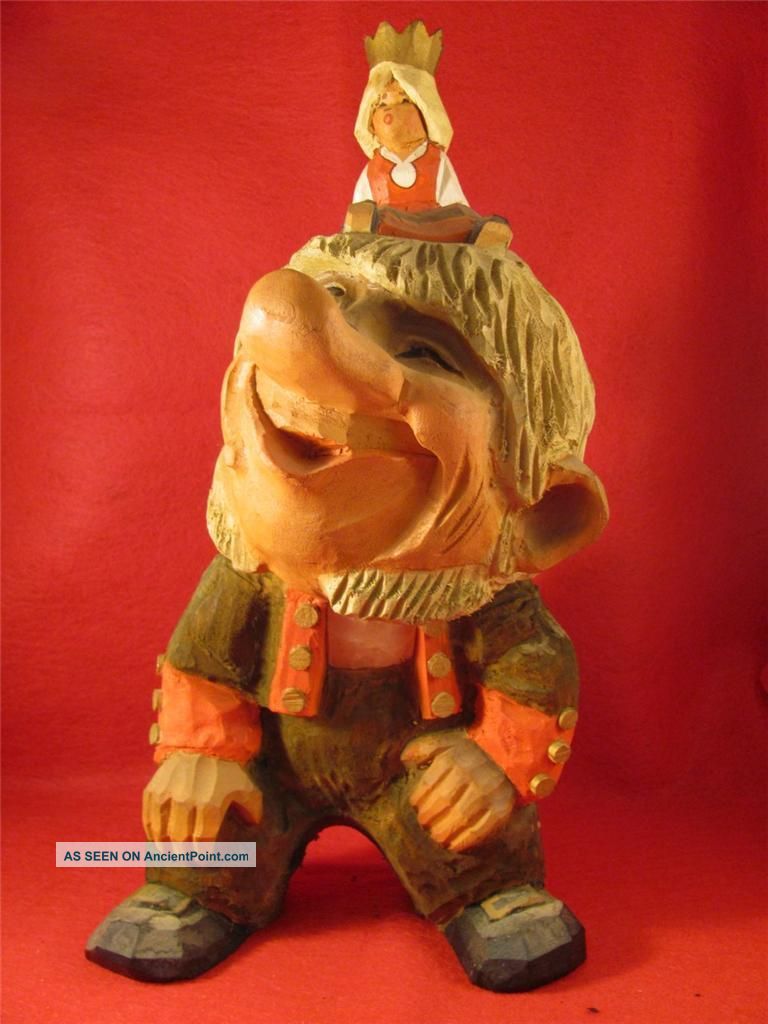 Henning Troll Wood Carving Hand Carved In Norway Scandinavian Folk Art Gnome Carved Figures photo