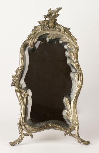 Antique French Silver On Bronze Beveled Mirror – Detail - photo