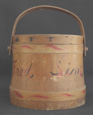 Shaker Wooden Firkin,  Lidded Bucket,  Pail Painted Design Primitive photo