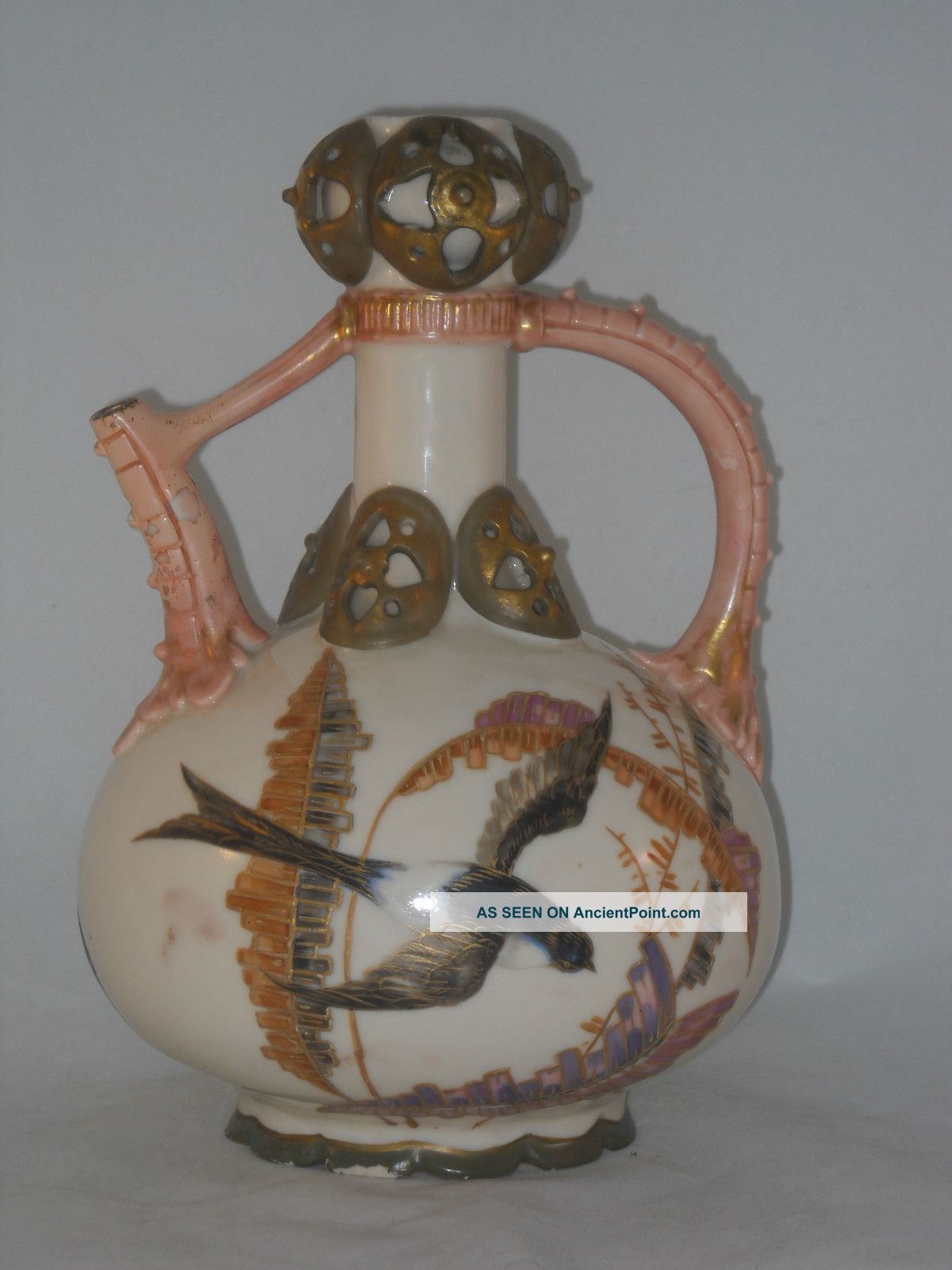 Antique Victorian German Porcelain Vase Carafe Ewer? With Relief Rw Rudolstadt Vases photo