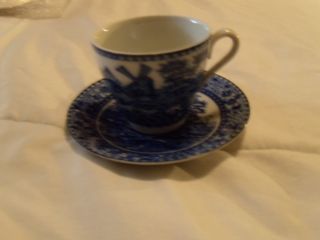 Old Blue & White Full Size Tea Cup & Saucer photo