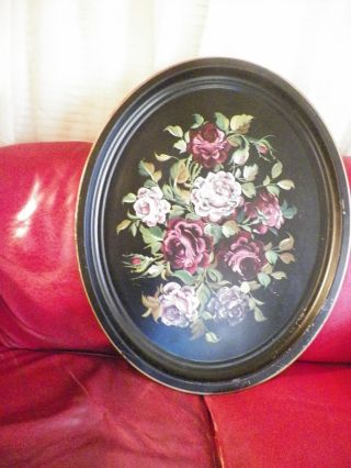 Very Large Vintage Hand Painted Toleware Tray photo